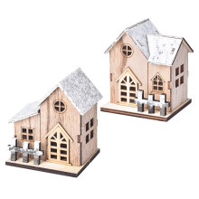 Wooden Christmas House Decor Light Brown 2 pcs