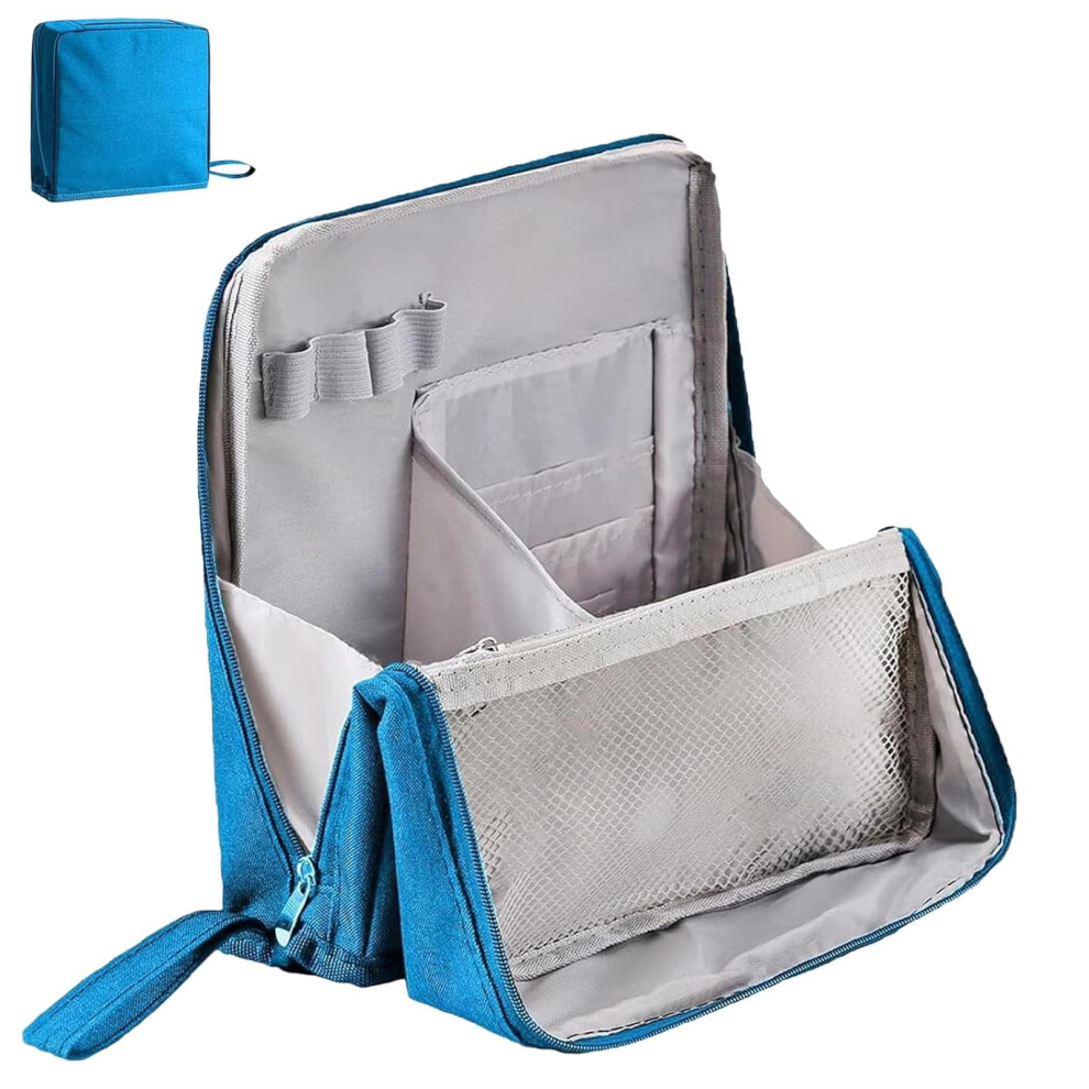 Blue Portable Standing Makeup Bag, Large Capacity & Waterproof, Vertical Opening With Compartments, Toiletry Bag For Women (Blue)