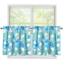 Cortinas de cocina Blue Sky – Nube Blanca, bolsillo para barra de 61 cm, cortinas de media ventana para sala de estar y dormitorio (compatibles con