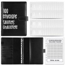 100-Envelope Money Saving Challenge Binder with Budget Tracker & Cash Envelopes – Save $5,050 (Black)