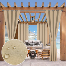 Outdoor Curtains for Patio 52 x 96 Inch Waterproof Grommet Light Blocking Curtain, Beige, 2 Panels