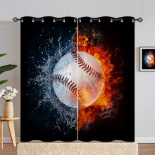 Baseball Curtains, Grommet Light-Filtering Drapes with Sports Theme Print, Privacy Curtains for Kids' Room, 2 Panels, 42x84 Inch