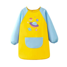 Kids Art Smock Light Blue Cartoon Print Long Sleeve Pocket