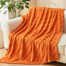 Super Soft Throw Blanket Orange Premium Silky Flannel Fleece 3D Checkered Lightweight Bed Blanket All Season Use (Orange Checkered, Throw(50"x70"))