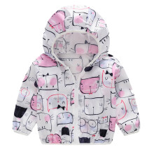 Toddler Boys Girls Sunscreen Jackets Printing Cartoon Hooded Outerwear Zipper Coats For 2-3 Years