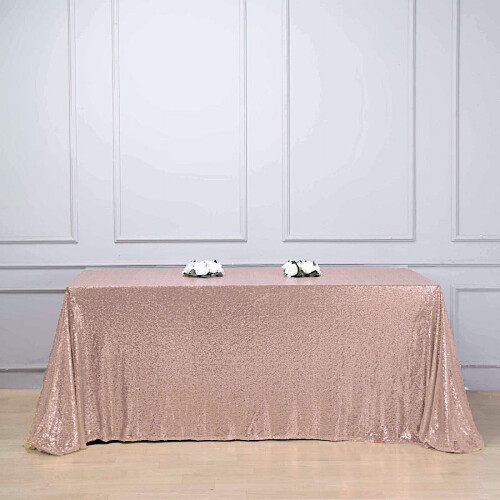 Toalha de mesa retangular com lantejoulas na cor rosa, 90x132 polegadas.