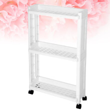 FRCOLOR 1PC 3-Tier Gap Storage Shelf Movable Slim Slide Out Storage Tower Rack with Wheels for Home Kitchen (White)