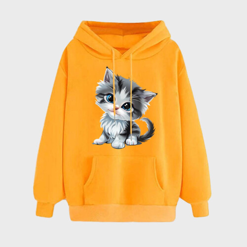 Gelber Damen-Langarmhoodie mit Herzmuster 1