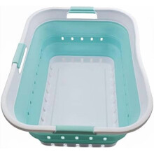 42L (11 gallon) Collapsible Plastic Laundry Basket - Foldable Pop Up Storage Container/Organizer - Space Saving Hamper/Basket (1, White/Lake Green)