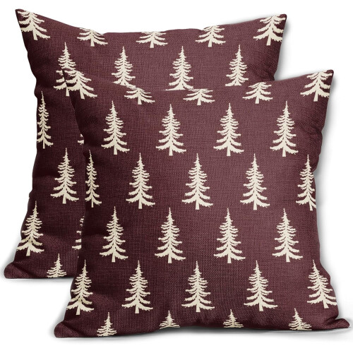 Capas de Almofada com Árvore de Natal Vermelhas Rústicas 18x18 (Conjunto de 2)