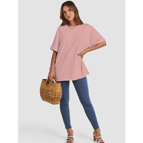 Γυναικεία oversized μπλουζάκια με κοντό μανίκι και στρογγυλή λαιμόκοψη, καλοκαιρινά 1