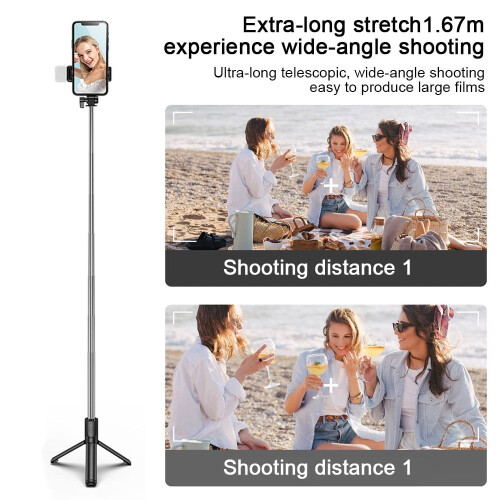 Lighted Selfie Stick Tripod, Removable Bluetooth Remote, Lightweight, Portable 2