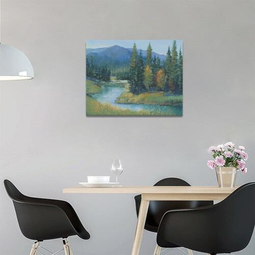 Flusswälder Natur Wandkunst Leinwand Baum Berg 1
