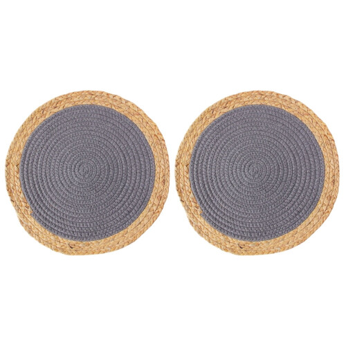 Round Straw Placemats 2-Pack Dark Grey 2