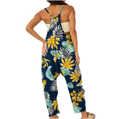 Macacão feminino com suspensórios, comprimento total, estilo casual, folgado, com bolsos e alças. 2