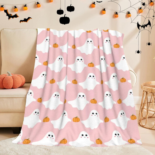 Coperta in flanella rosa per Halloween, 76 x 102 cm 2