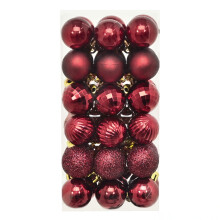 36 mini boules de Noël incassables de 3 cm de diamètre, finition brillante mate pailletée, ornement en plastique (rouge vin)