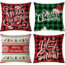 Housses de coussin de Noël 50x50 cm, lot de 4, décorations de Noël rouges et vertes, motifs sapin/cerf/Père Noël, pour