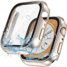 XiHAMA 2-i-1 Vattentätt fodral + skärmskydd för Apple Watch 40/41/42/46 mm, serie 4/5/6/SE/SE 2:a generationen – Härdat glas och