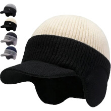Gorro térmico à prova de vento com aba, gorro de inverno de malha com protetores de orelha - Proteção máxima contra o frio com forro de lã para