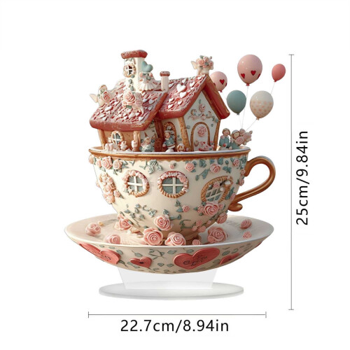 Akryl tekopp ornament rosa 1 stk 2