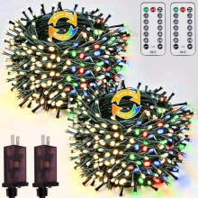 2-Pack 66FT 200LED Warm White to Multicolor Christmas Lights, Waterproof, Twinkle & Timer, Indoor/Outdoor, for Tree/Bedroom/Party