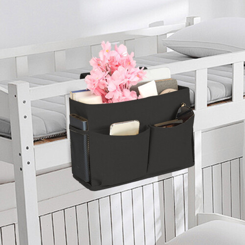 Bedside Caddy for Bunk Beds & Dorms – Black Bed Caddy Organizer Shelf (1 Pack) 2