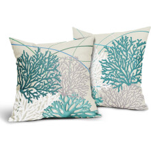 Capas de almofada para exterior Teal 22x22in (2 peças) – Design náutico com estrela-do-mar e tema costeiro oceânico, algodão e linho,