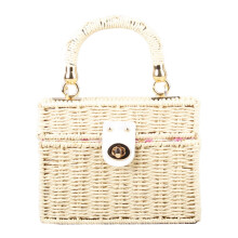 Damenhandtasche, quadratische Umhängetasche aus Rattan, tragbare kleine Box-Tasche, Crossbody-Tasche