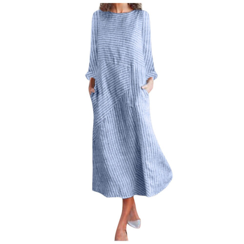 Ediodpoh Γυναικείο Casual Ριγέ Φόρεμα με Μακρυμάνικο Στάμπα και Στρογγυλή Λαιμόκοψη, 1