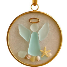 Conjunto de enfeites de anjo em vidro do mar, decoração natalina em vidro transparente 3D de 8 cm, lembrança comemorativa com toque litorâneo –