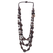 Halskette mit Anhänger aus Kokosnussschalen und Holzperlen im Boho-Stil, Damenschmuck, handgefertigte lange Statement-Halskette – Kaffee