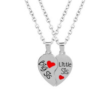 2-teiliges Set Partner-Halskette „Große Schwester, Kleine Schwester“, geteiltes Herz, Schmuckgeschenkset für Schwestern (Silber)