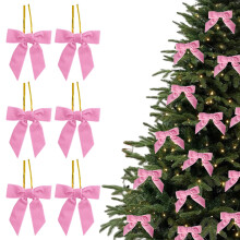 6 Pack Velvet Bows for Christmas Tree - Hanging Ornaments Pink Christmas Bows for Wreaths, Holiday Party Xmas Decorations