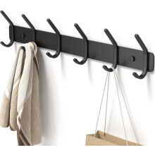 Porte-manteau mural – 38 cm (15 po) Noir mat, 6 crochets, compatible avec chambre d'enfant, entrée et salle de bain