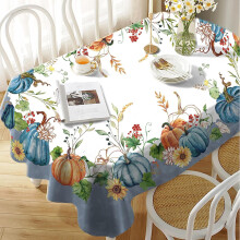 Ovale Herbsttischdecke 60x84 Zoll – Polyester, wasserdicht, knitterarm, Herbstmotiv (Kürbis, Sonnenblume, Ahornblatt) für Thanksgiving &