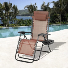 Zero Gravity Chair Lawn Chair Outdoor Folding Patio Lounge Chair Recliner with Removable Pillow & Cup Holder, Brown, 37" x 26" x 43"