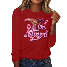 Rotes Langarmshirt für Damen, Herbst, Rundhalsausschnitt, langärmlig, Polyester, Grafikprint, Größe S