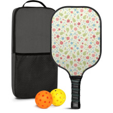 Pickleball Paddles Set with Floral Fiberglass Paddles, 2 Balls & Bag – Compatible with Indoor/Outdoor Play
