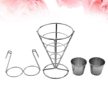 Silver Iron Art French Fries Stand Cone Basket for Snacks Storage Perfect for Parties and Restaurants Size 2 Set