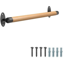 26 Inch Wood Handrail Indoor Stairs Handrail Wall Mount Handrail w/Sturdy Metal Barckets, Barrier-Free Staircase Grab Bar for Elderly, 1.3 Inch Round