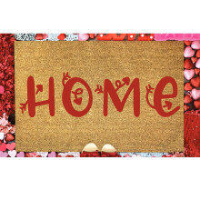 Fußmatte mit Herzmotiv zum Valentinstag, 61 x 41 cm, rutschfeste Gummirückseite, für drinnen und draußen, braun & rot