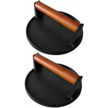 2-Pack 7.08" Cast Iron Burger Press with Wood Handle – Compatible with Blackstone, Camp Chef, Pit Boss, Weber Griddles