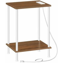 Side Table with Charging Station, USB/Outlets, 2-Tier Storage for Small Spaces – Walnut & White, Compatible with WH09UBZ01