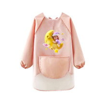 Kids' Art Smock, Light Yellow, 9-12Y – Cartoon Graphic, Long Sleeve, Round Neck, Pocket, for Drawing/Painting/Photoshoot – Compatible with Kids'