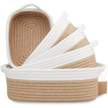 5-Pc Rectangular Cotton Rope Baskets for Organizing – Montessori, Nursery, Pet Toys, Bathroom – Compatible with Small Spaces