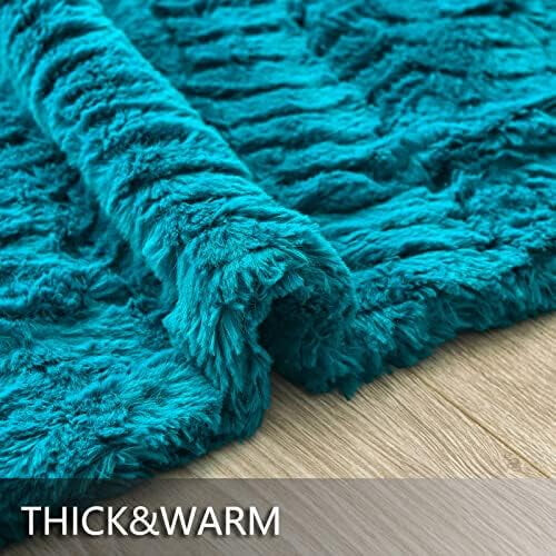 Faux Fur Throw Blanket 63 x 90 in Teal 2