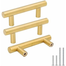 Lot de 5 poignées de porte/tiroir en laiton brossé pour meubles et cuisine, entraxe de 6,35 cm (2-1/2 po), longueur totale de 10,16 cm (4 po).