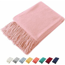 Decorative Knitted Throw Blanket with Fringe, Lightweight Acrylic Knit, Soft & Cozy Tassel Blanket for Couch, Sofa, Bed (Baby Pink, 50 x 60 Inch)