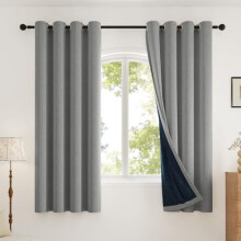 100% Blackout Curtains, 2 Panels, Linen-Look, Thermal Insulated, Full Light Blocking for Bedroom/Bathroom/Kitchen (52"x45", Grey)